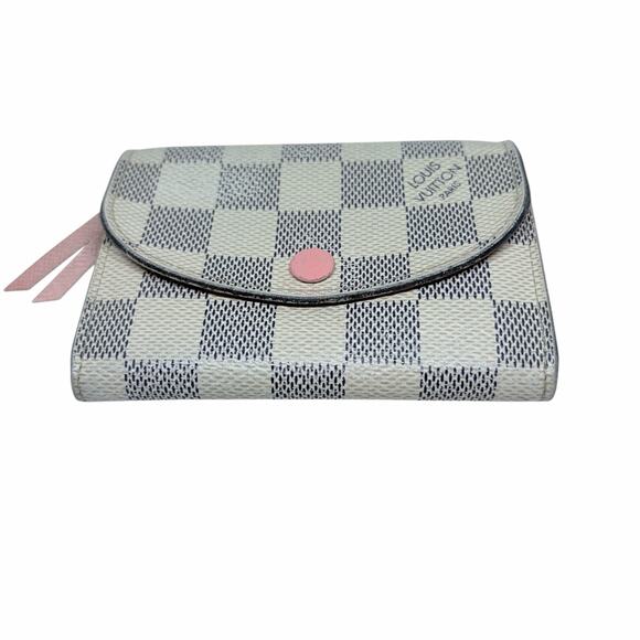 Louis Vuitton Rosalie Coin Purse Wallet Damier Azur Canvas Pink Leather Interior - Picture 3 of 13